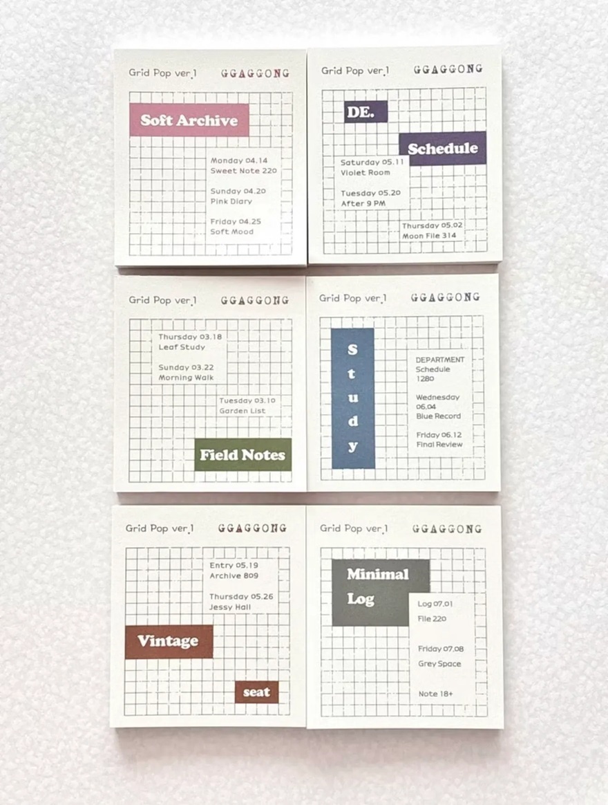 韓國 ggaggong．格紋Grid POP 便條紙本 粉彩色/鮮豔色