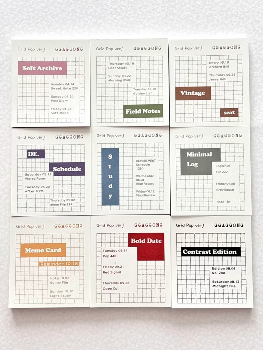 韓國 ggaggong．格紋Grid POP 便條紙本 粉彩色/鮮豔色