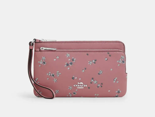 [S] COACH SV/DUSTY PINK MULTI CCJ69 DBL ZIP WLT STR, 198685000436 (SCO1215)