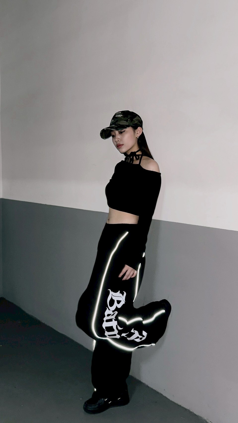 美式復古反光彎刀棉褲