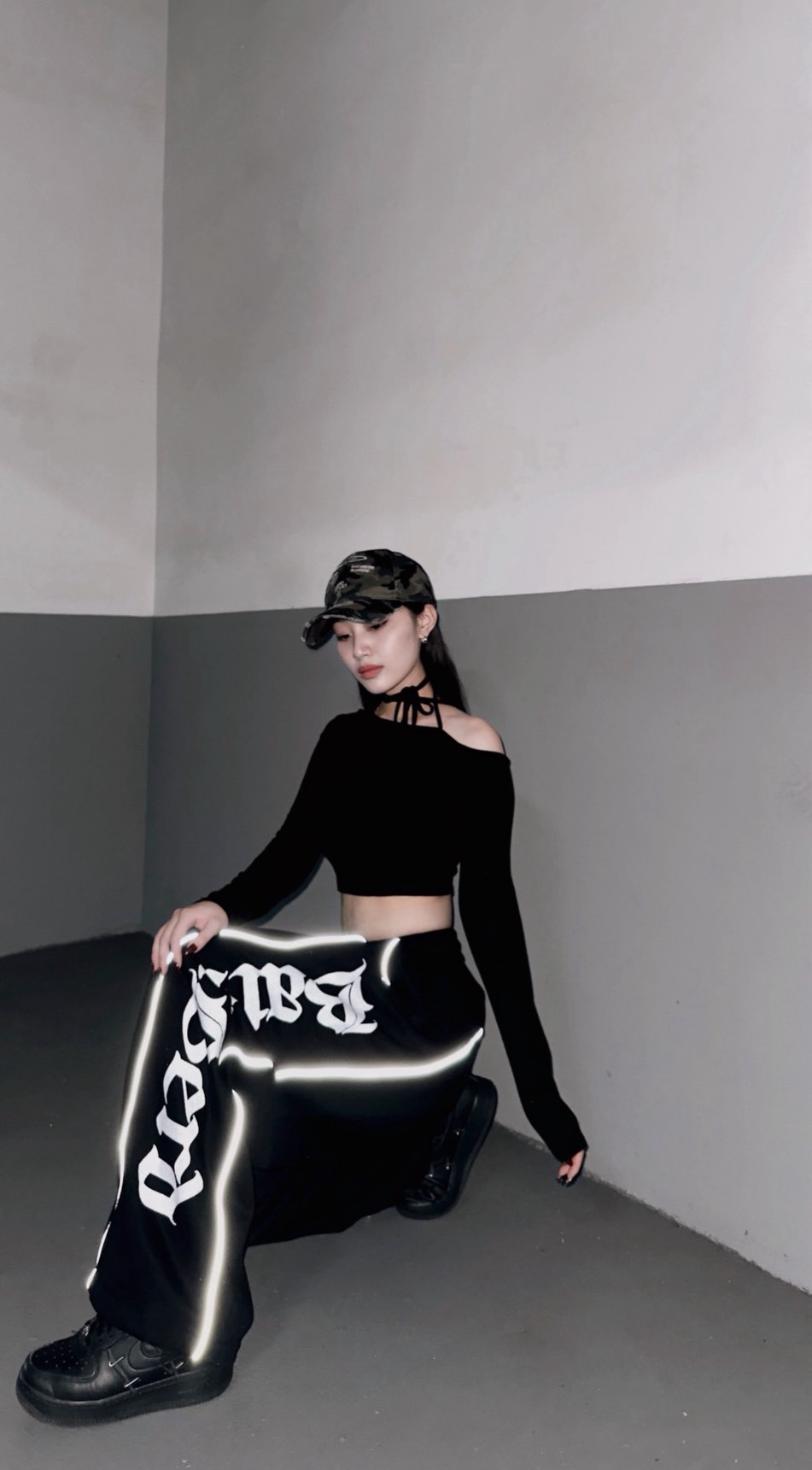 美式復古反光彎刀棉褲