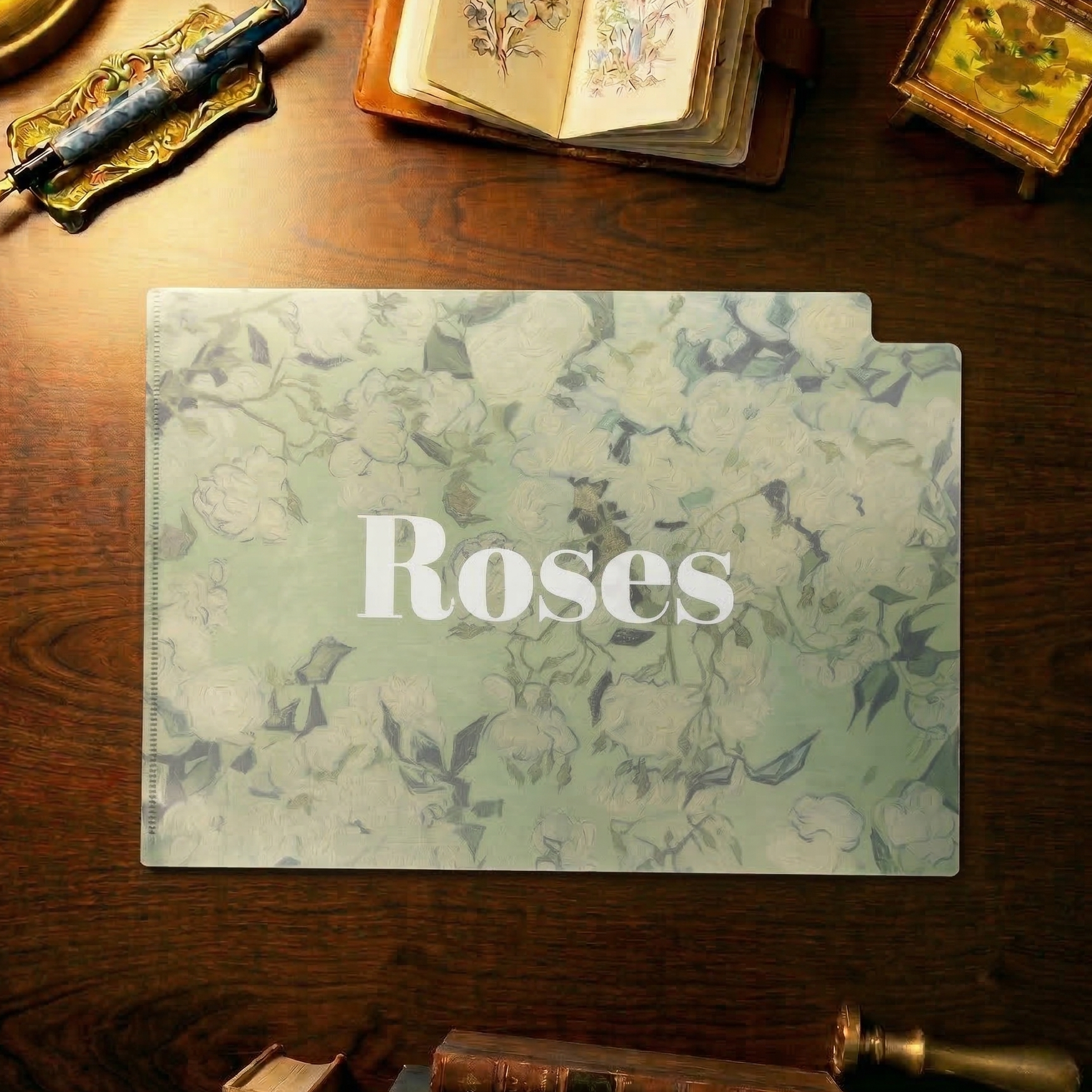 印象派 三層Ｌ夾｜ 梵谷《綠漾玫瑰》