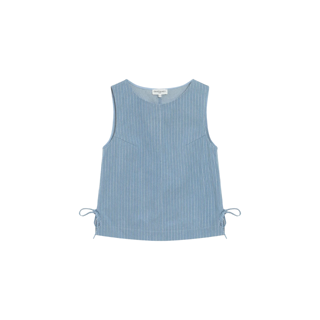 1GM0329-032 [GRACE & MILA] Striped Denim Top Stripedblue Vendome #SS2617021 (C-EU-E)