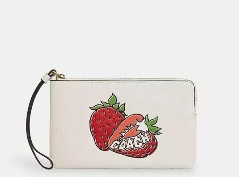 [S] COACH IM/CHALK MULTI CBB79 LARGE CORNER ZIP STRAWBERRY PRINT WRISTLET, 196395785858 (SCO1193)