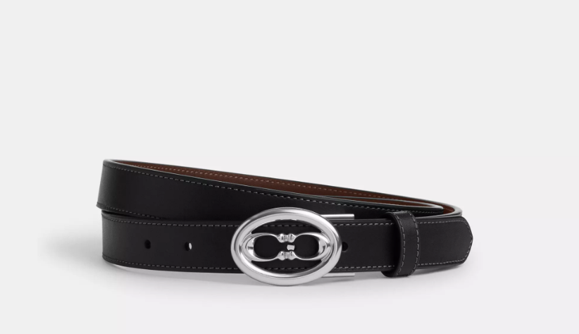 [S] COACH BLACK/SILVER CZ444 WOMEN'S 25 CTS KSS C LTHR BELT, 196395779697 (SCO1187)