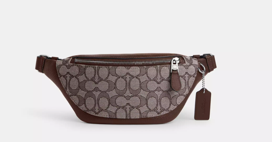 [S] COACH BROWN WARREN MINI BELT BAG IN SIGNATURE JACQUARD, 196395405381 (SCO1183)