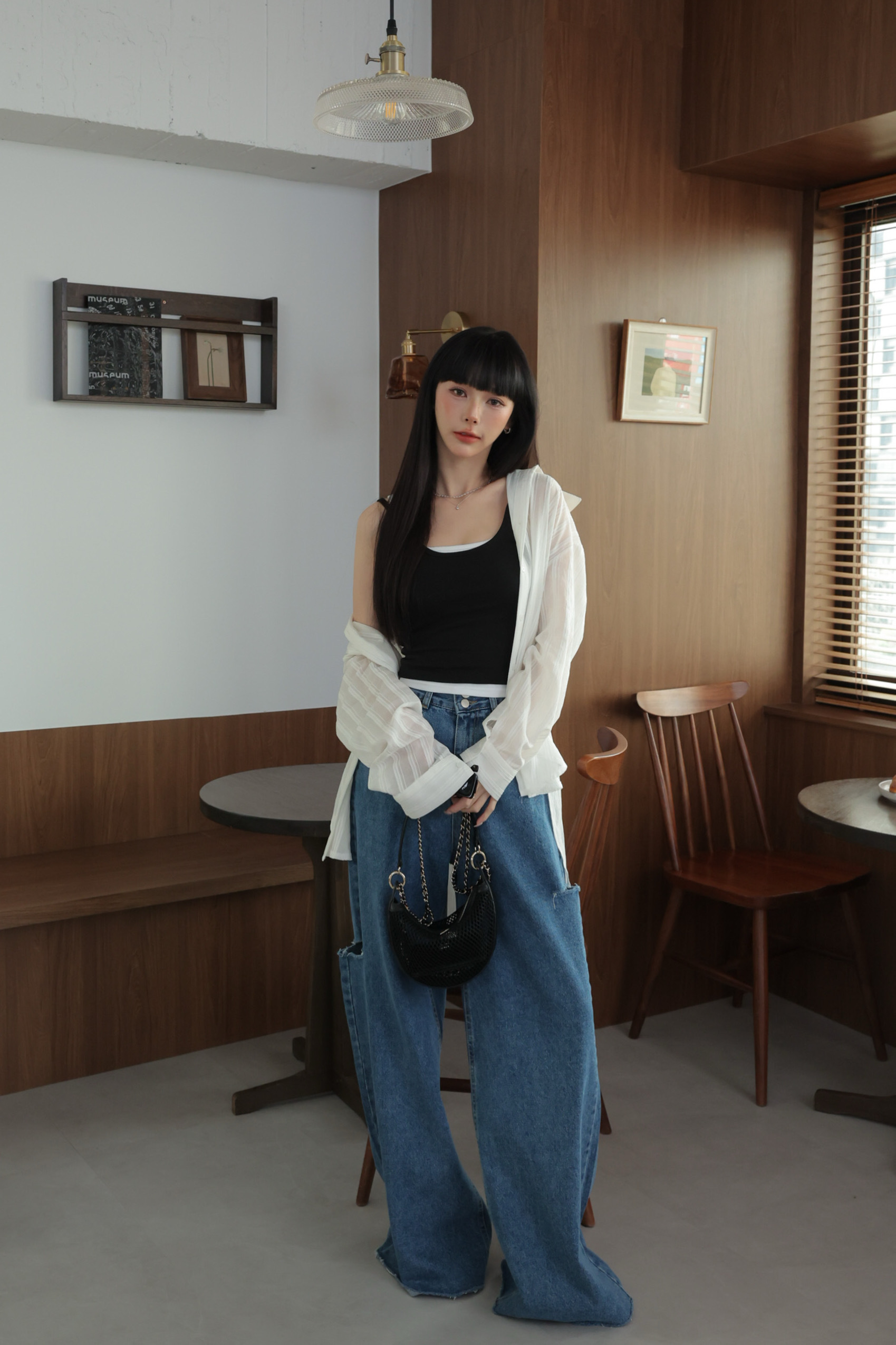 直條透視長版防曬襯衫 HA59