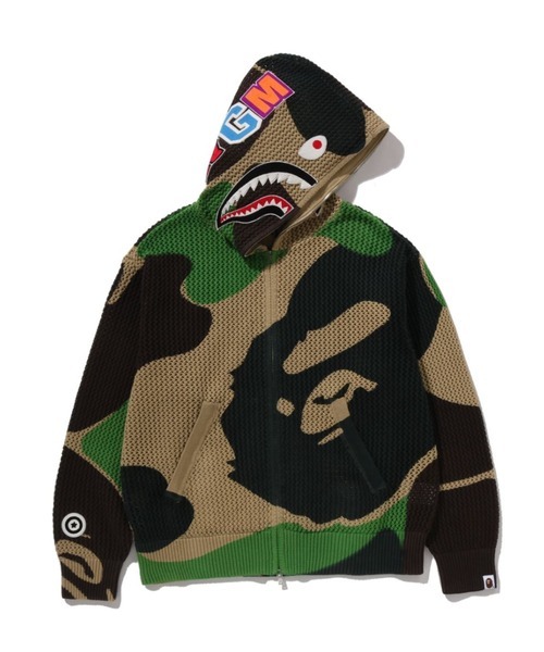 BAPE ABC CAMO CROCHET SHARK RELAXED FIT FULL ZIP HOODIE 迷彩 針織 鯊魚 外套 1M30115311