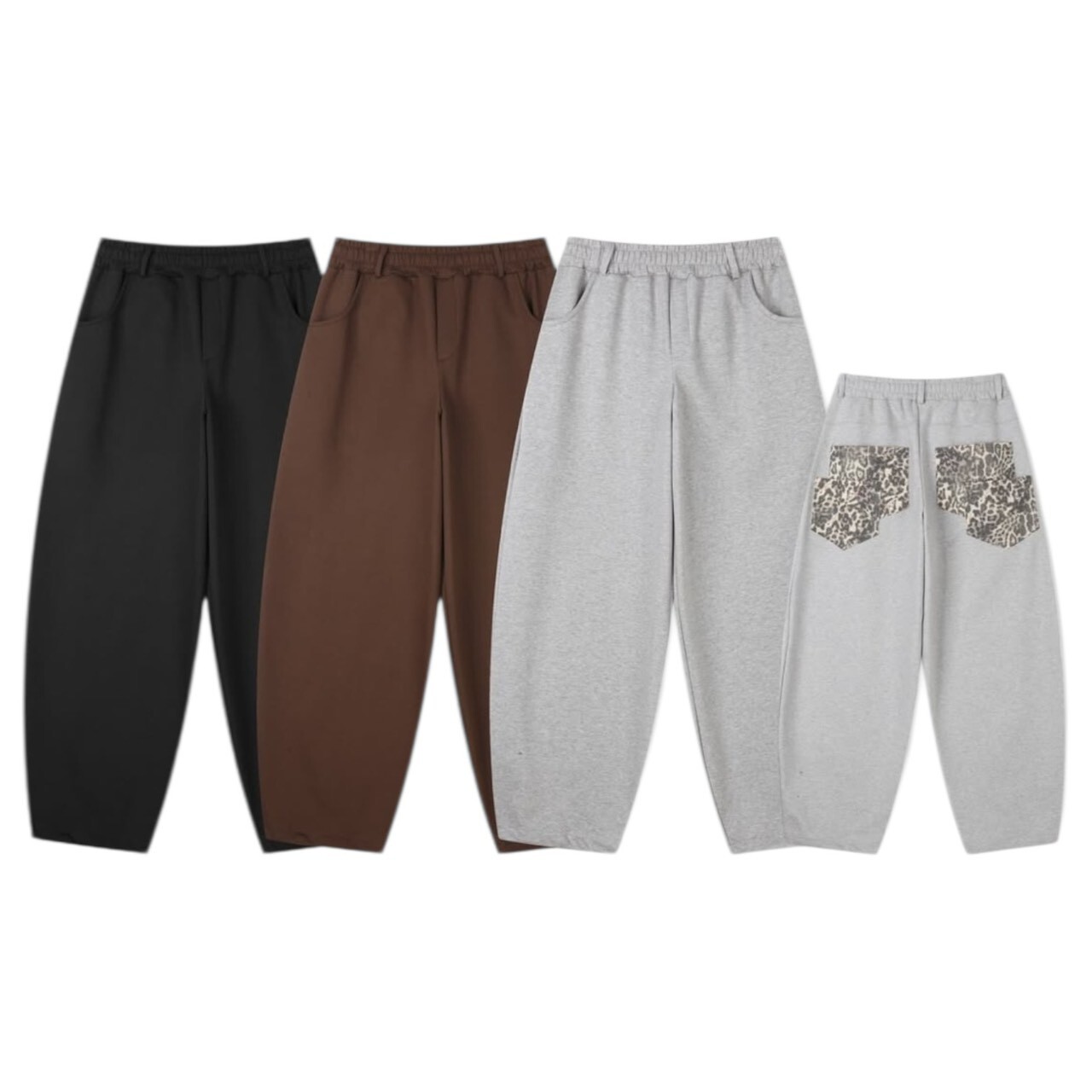 《K》雙層豹紋口袋重磅棉褲