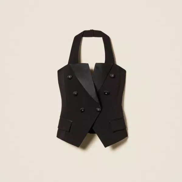 1TS0319-086 [TWINSET] Cady Vest with Logo Buttons Black #261AP2276 (C-EU-E)