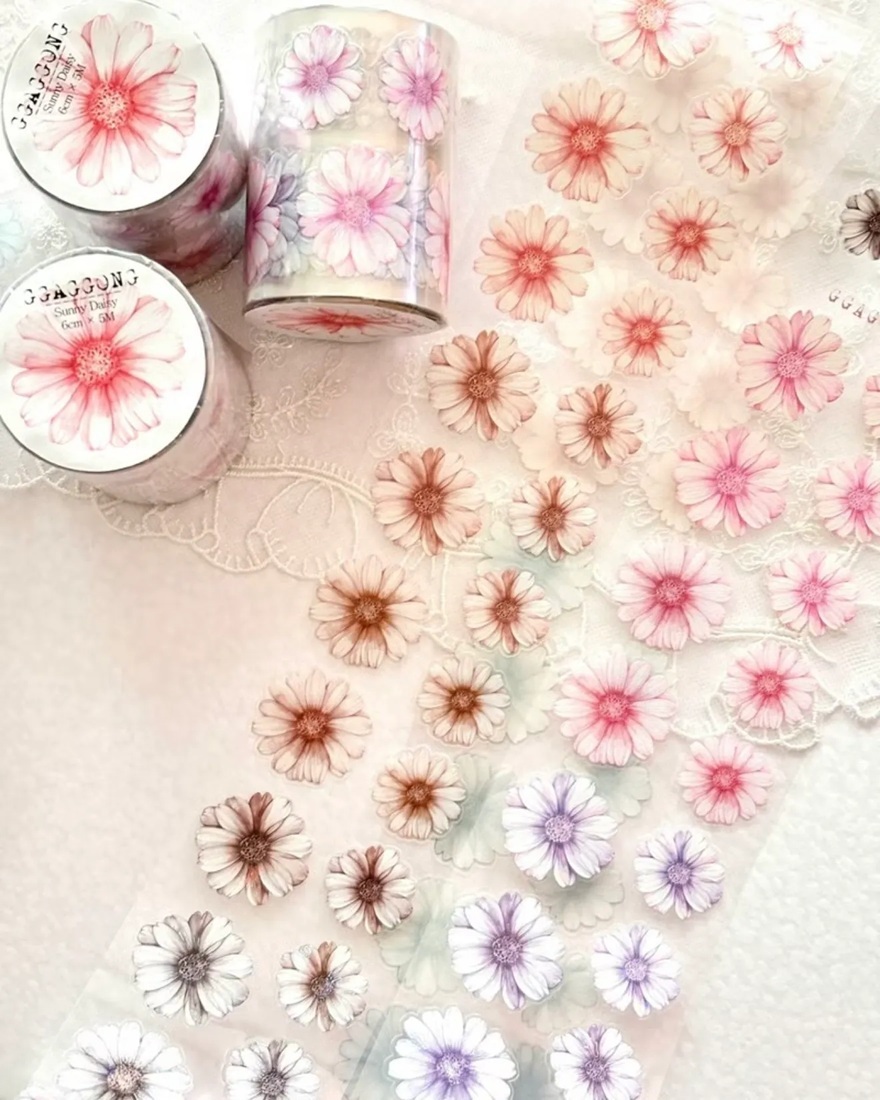 韓國 ggaggong．陽光雛菊 6cm割型亮面PET紙膠帶 <只有整捲>