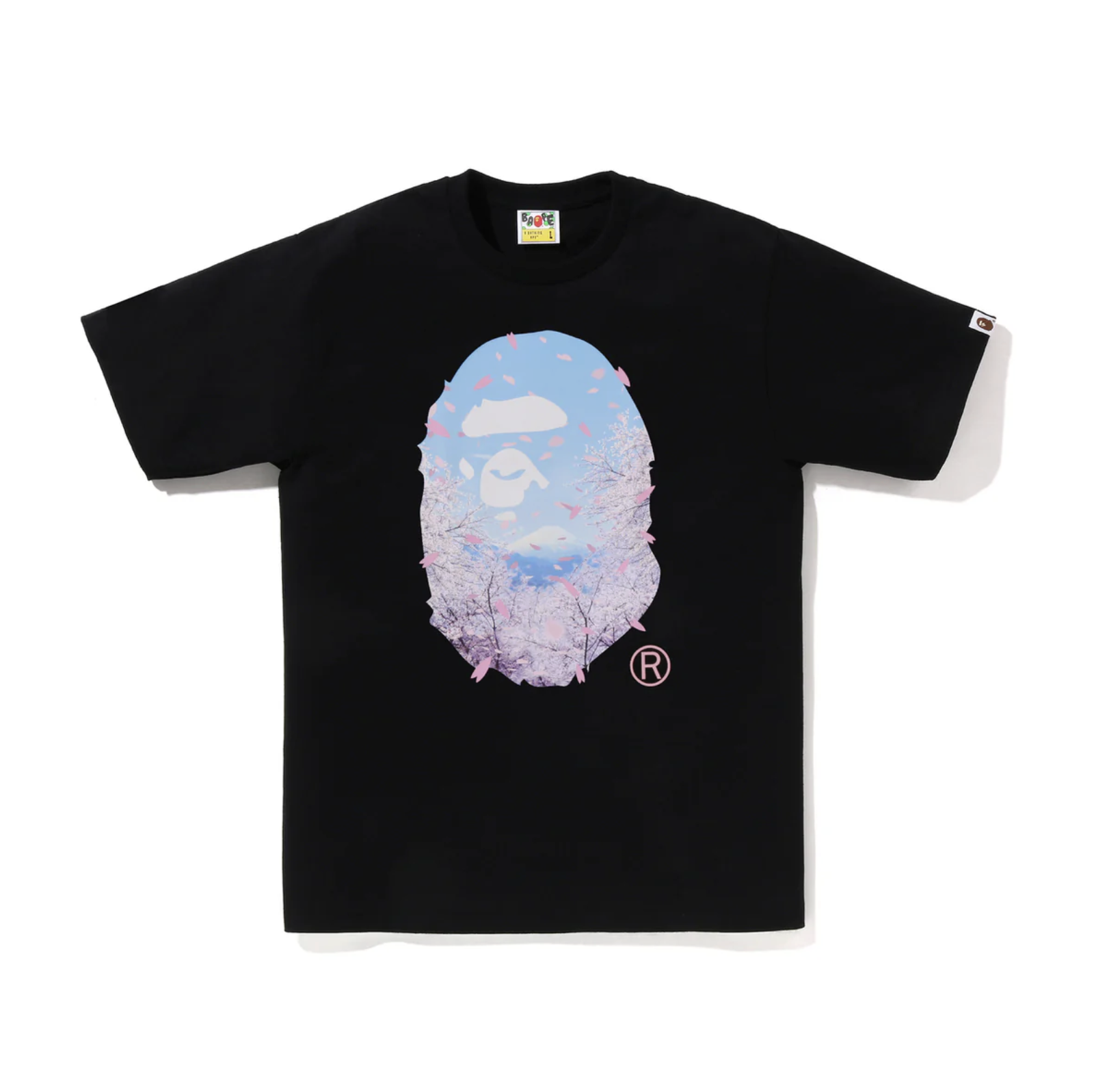 -(B021)-A BATHING APE BAPE T-SHIRT SAKURA PHOTO APE HEAD TEE 櫻花 猿人頭 黑色/白色-1M20110011