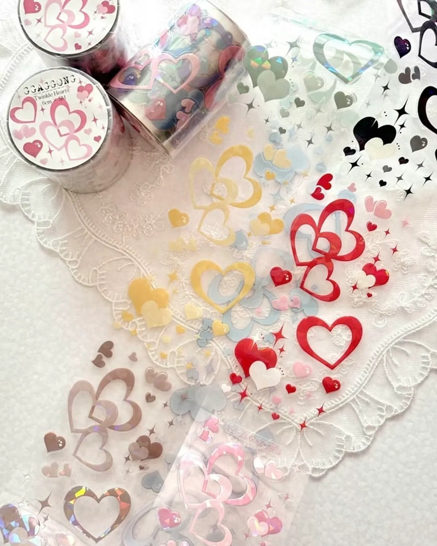 韓國 ggaggong．閃亮的心 6cm割型亮面PET紙膠帶 <只有整捲>