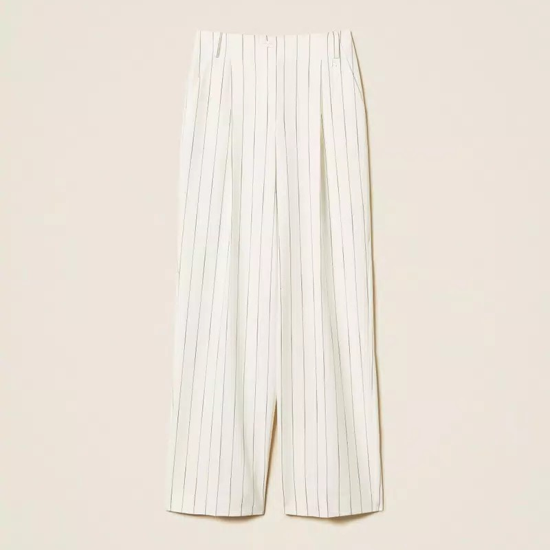 1TS0319-081 [TWINSET] Fluid Pinstripe Trousers White #261AP2084 (C-EU-E)