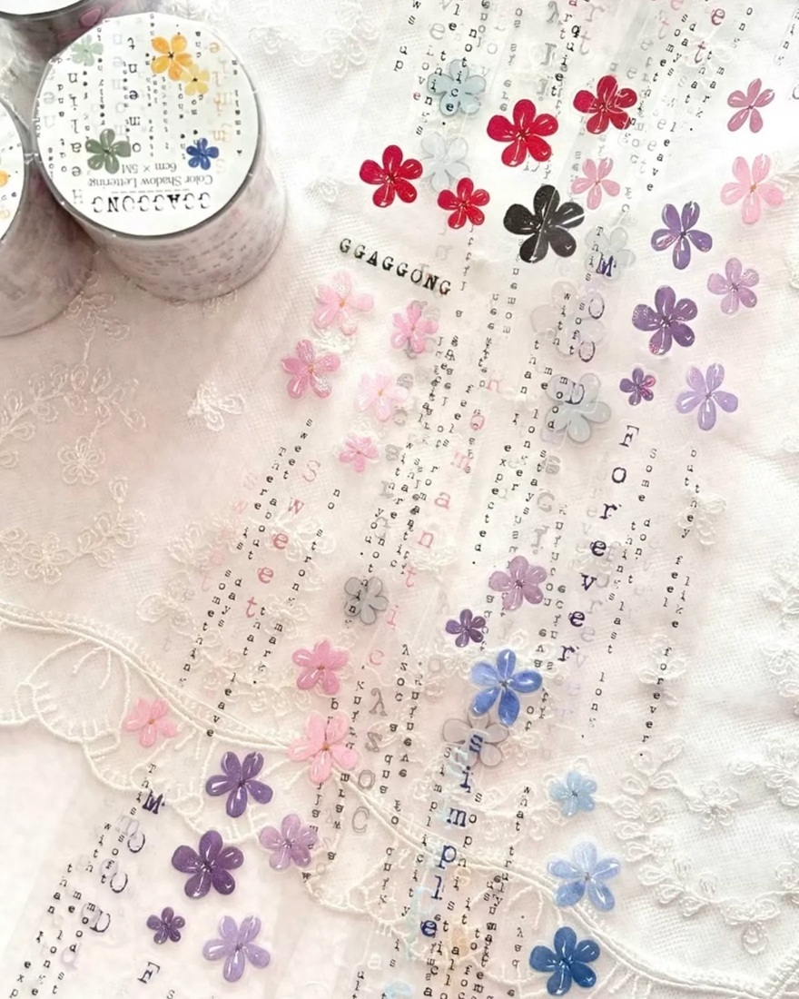 韓國 ggaggong．綴色陰影字母 6cm割型亮面PET/日本和紙膠帶 <只有整捲>