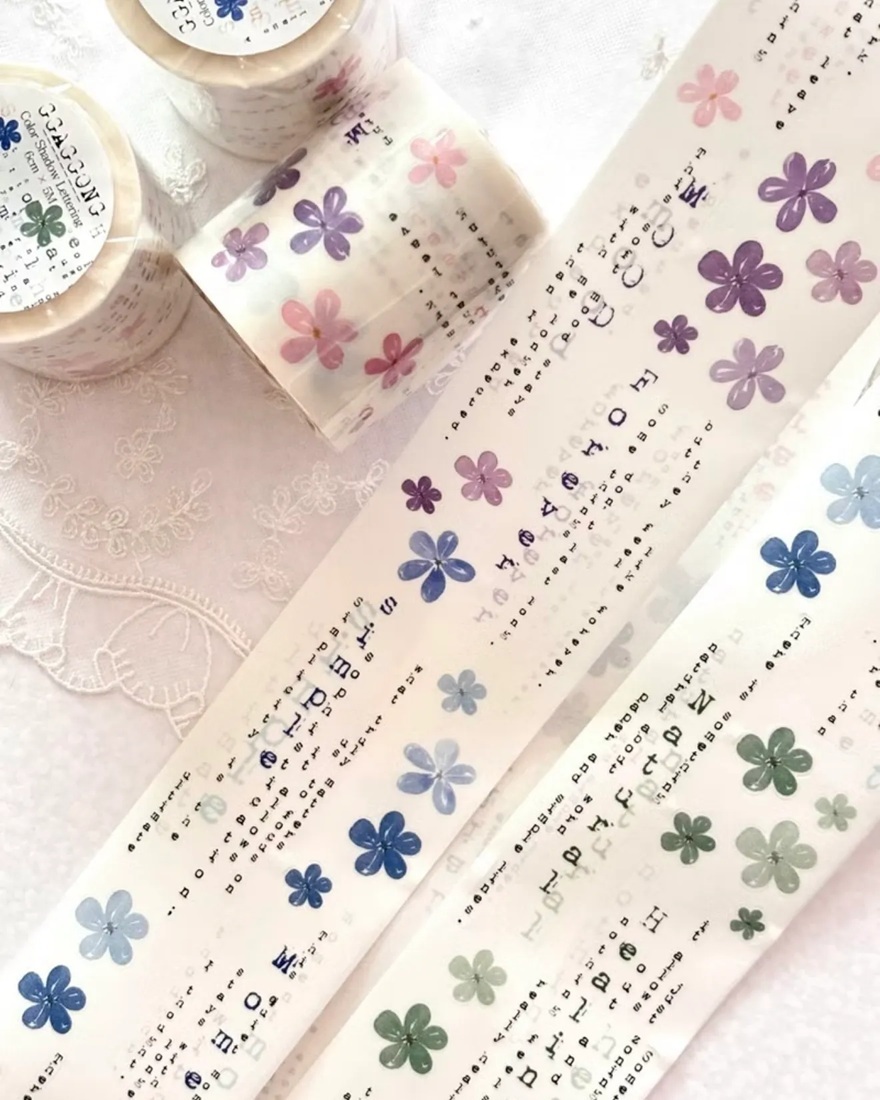 韓國 ggaggong．綴色陰影字母 6cm割型亮面PET/日本和紙膠帶 <只有整捲>