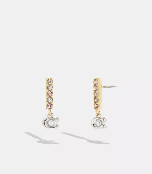 [S] COACH CL142 SIGNATURE PAVE BAR HUGGIE EARRINGS,GOLD, 889295544846 (SCO592)