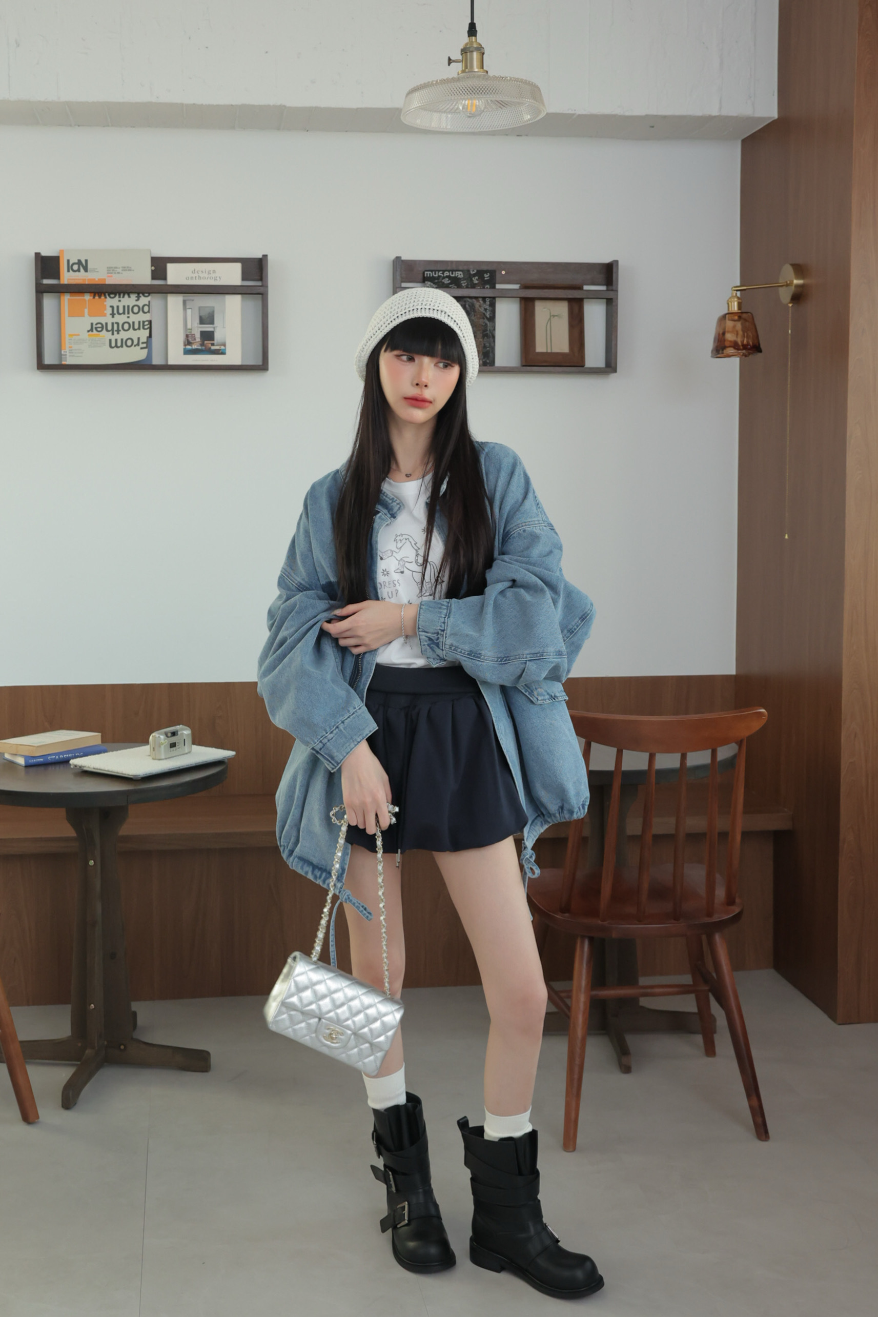 腰頭可以反摺的棉褲裙 HA56