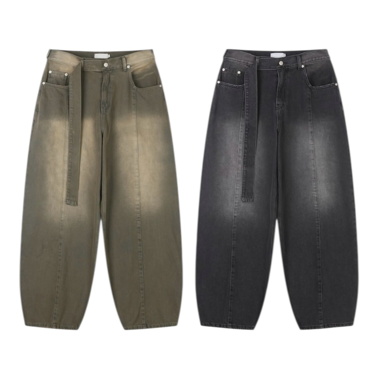 《K》漂色洗舊復古錐形牛仔褲