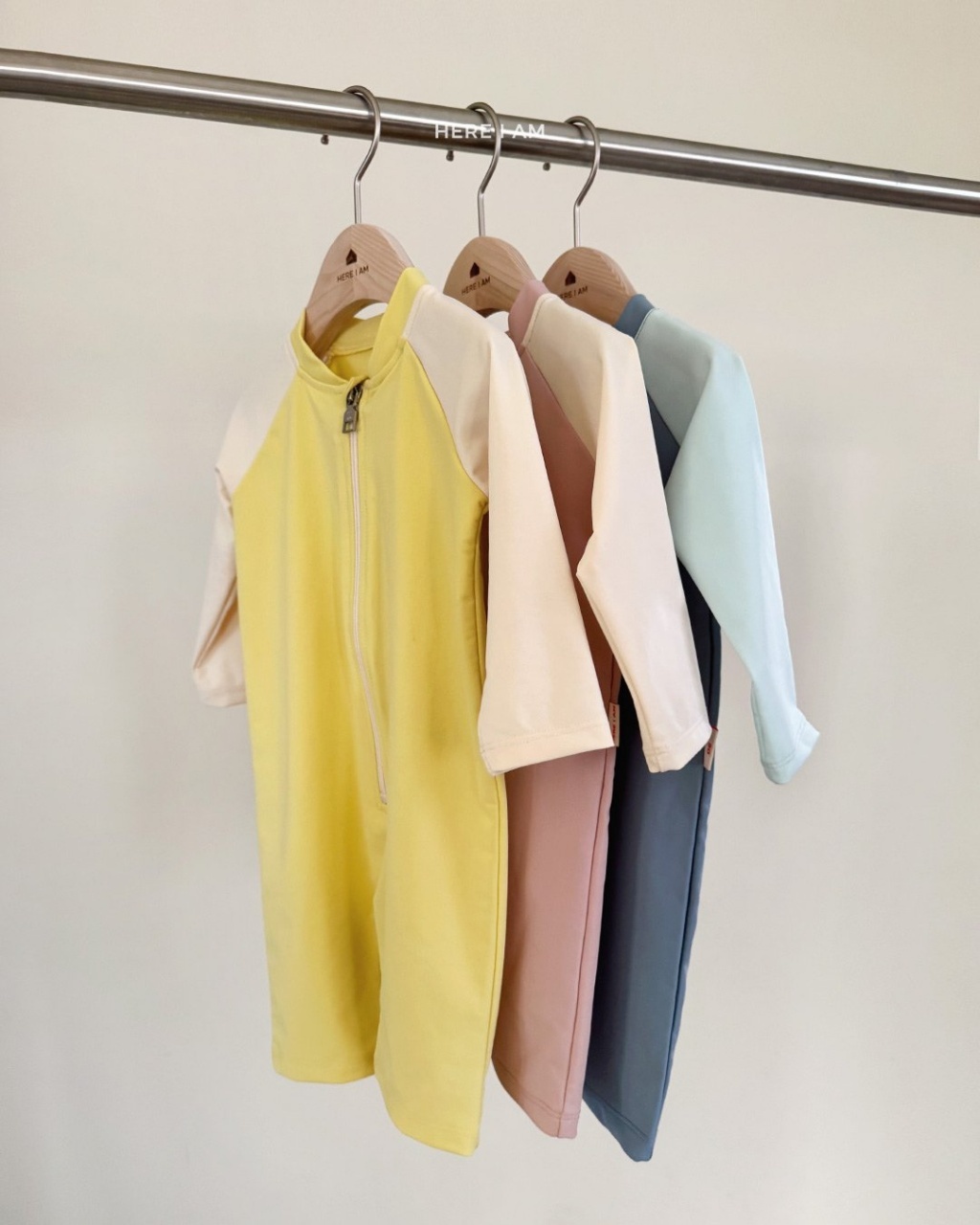 正韓夏hereiam 嫩嬰三色長袖拉鏈泳衣