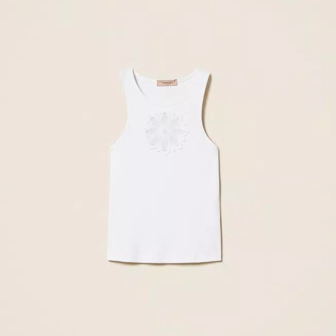 1TS0319-077 [TWINSET] Tank Top with Floral Embroidery White #261TP2090 (C-EU-E)