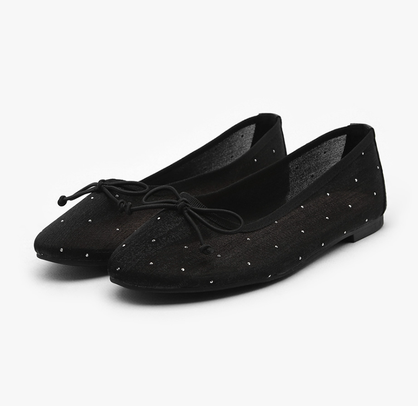 [S] SAPPUN Dorothy Mesh RIbbon Flats, 316414, BLACK, S316415 (SZZ986)