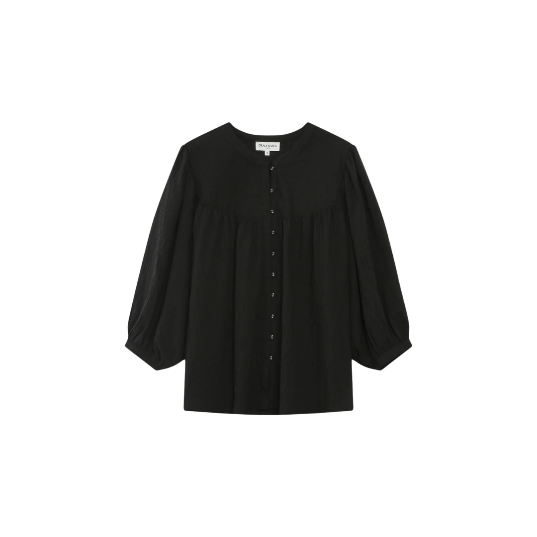 1GM0329-035 [GRACE & MILA] Balloon-Sleeve Blouse Noir Vanille #SS2617040 (C-EU-E)