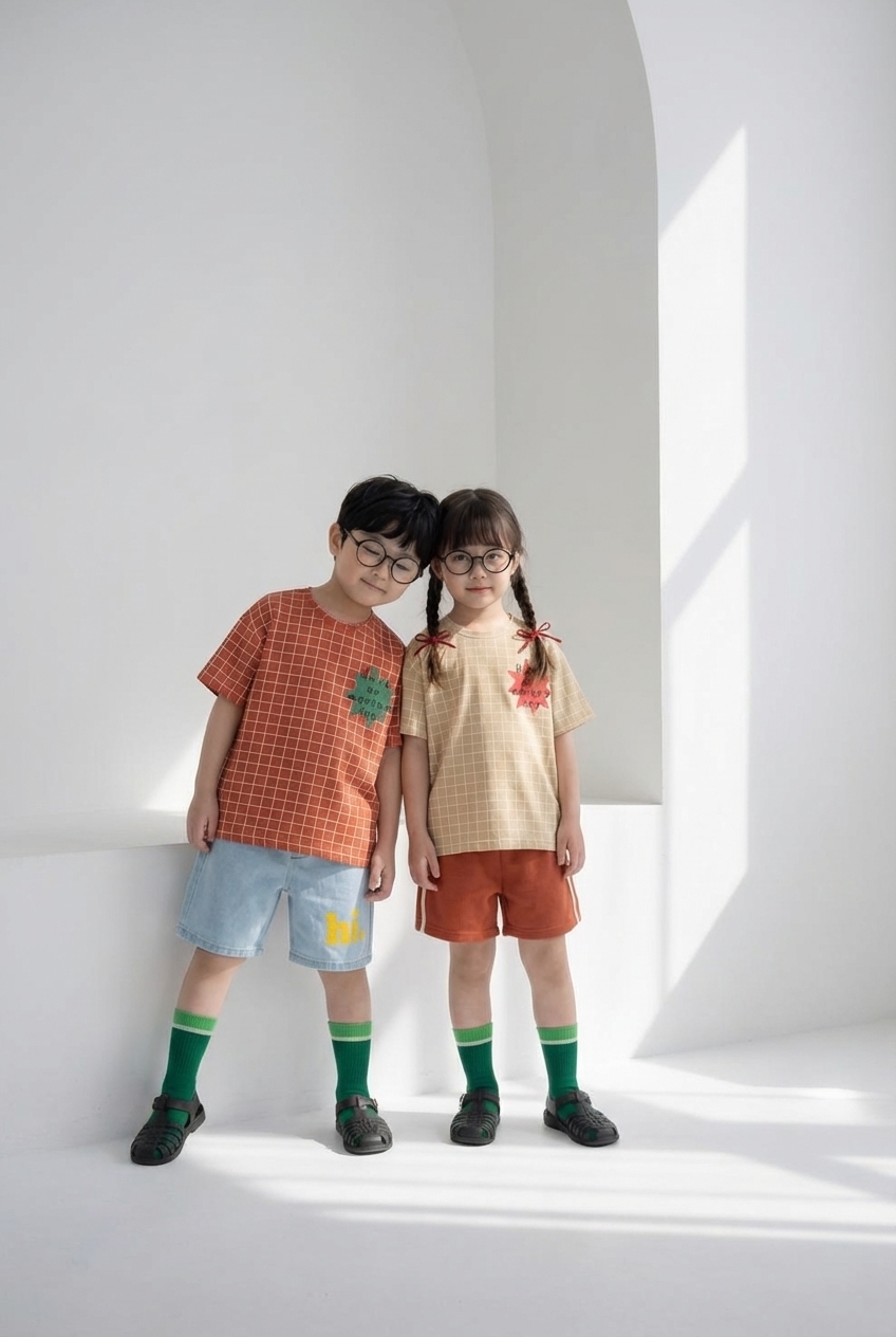 正韓夏Orangemom 兩色日系方格上衣