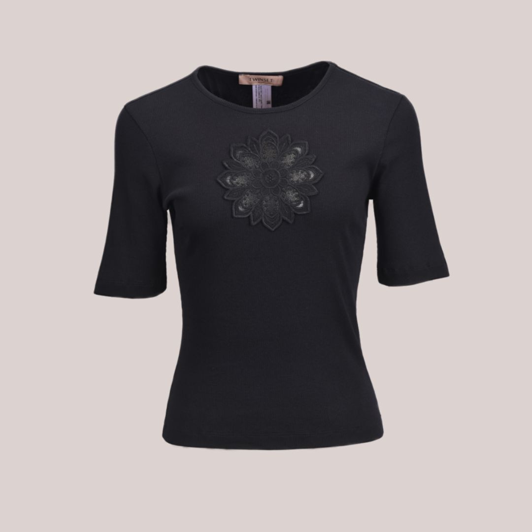 1TS0319-076 [TWINSET] Cotton T-Shirt Black #261TP2091 (C-EU-E)