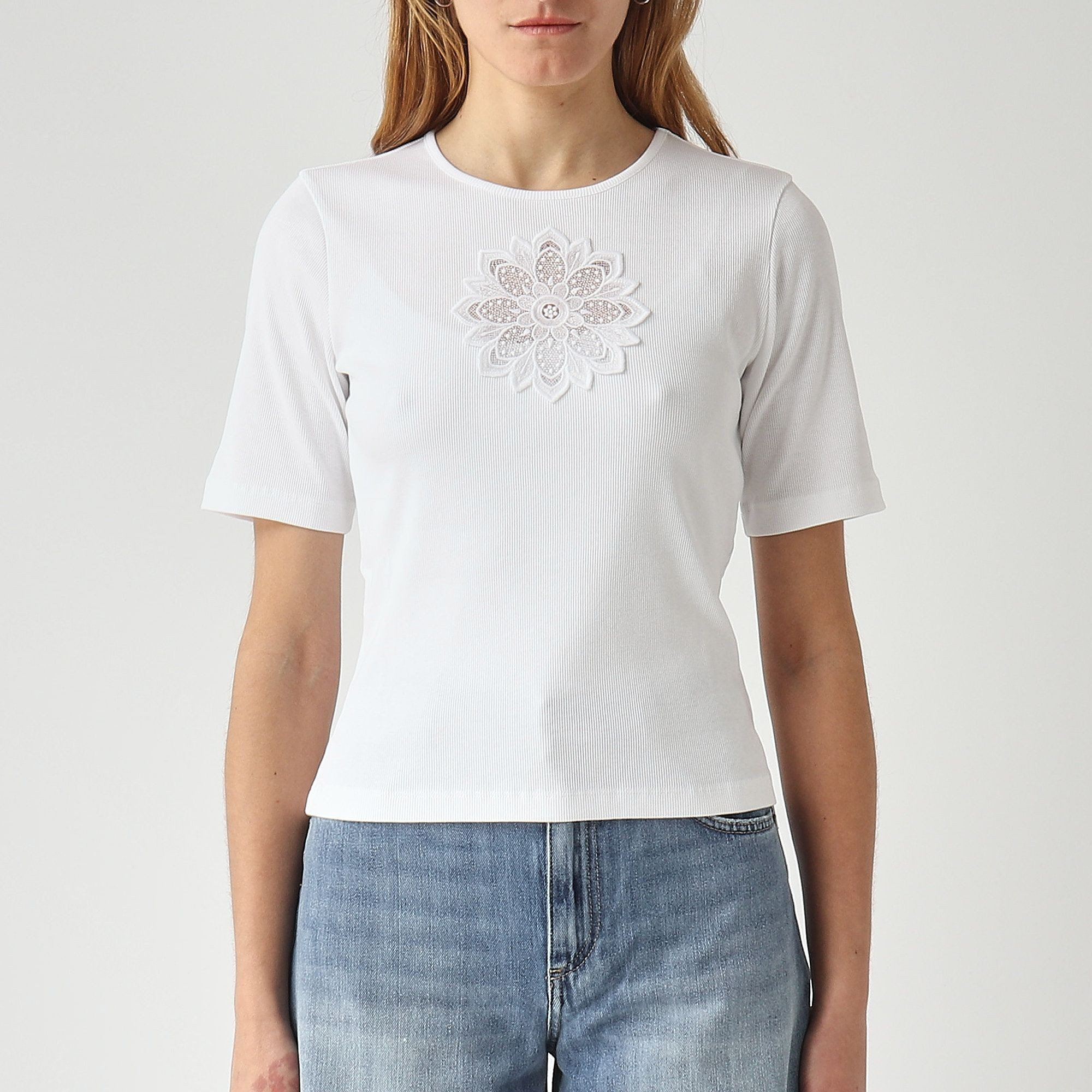 1TS0319-075 [TWINSET] Cotton T-Shirt Bianco Ottico #261TP2091 (C-EU-E)