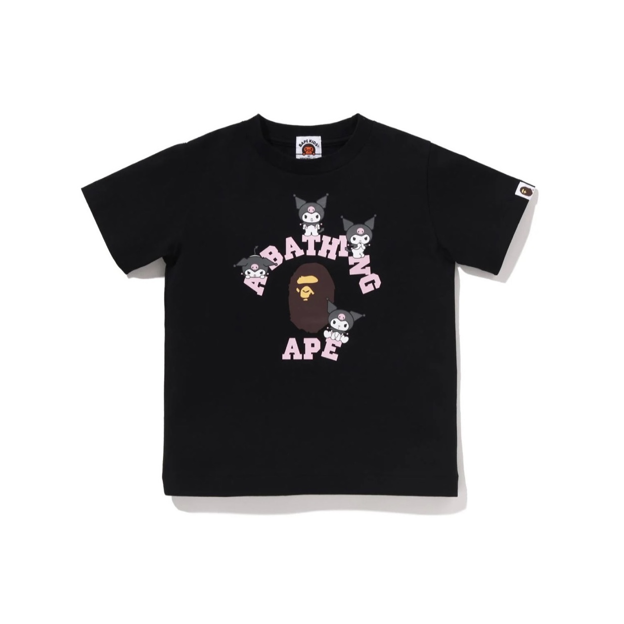 -(B021)- A BATHING APE X SANRIO BABY MILO COLLEGE MINI TEE KIDS KUROMI 三麗鷗 聯名 酷洛米 童裝 黑/白色-1M23310902