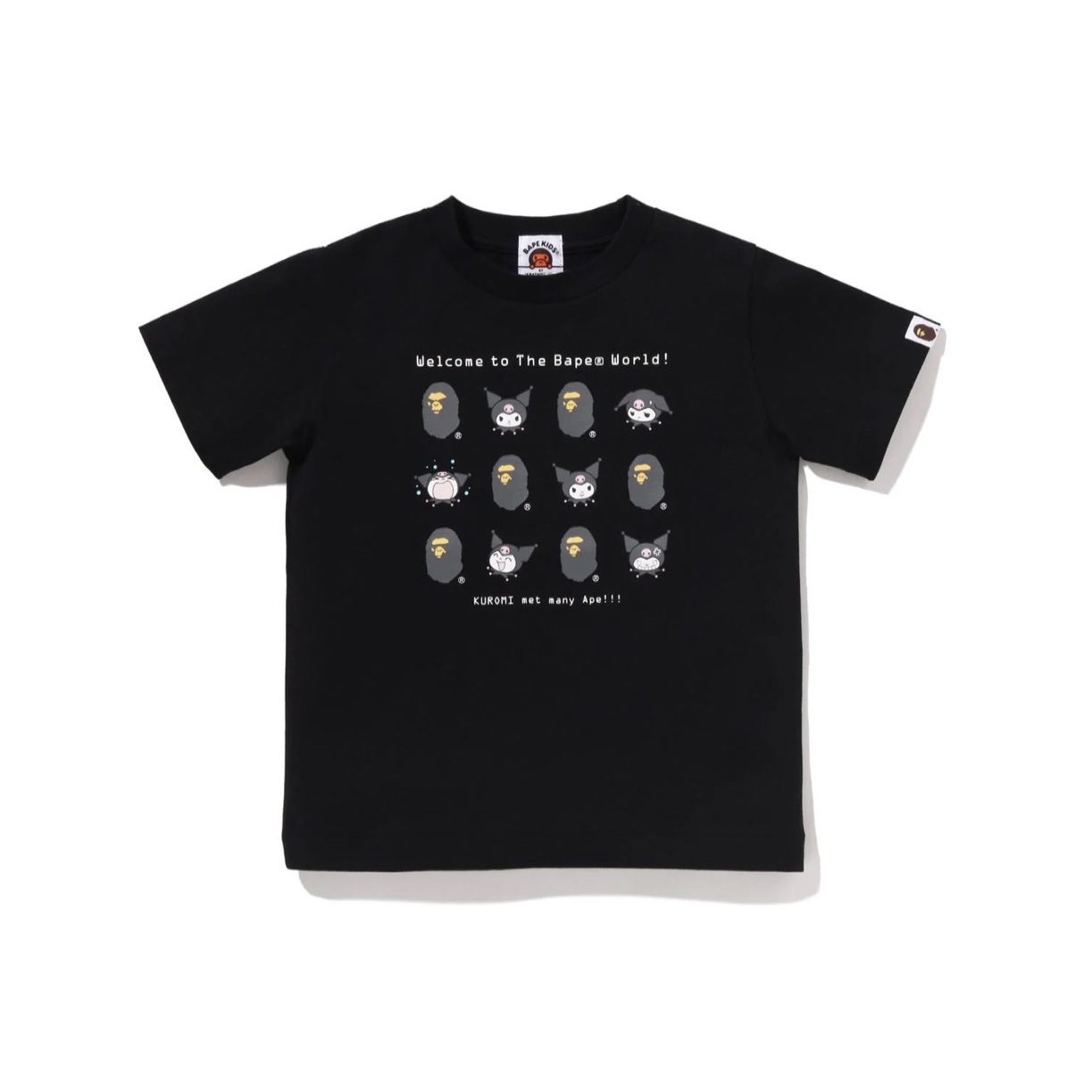 -(B021)-A BATHING APE X SANRIO BABY MILO COLLEGE MINI TEE KIDS 三麗鷗 小圖 聯名 酷洛米 童裝 黑/白色-1M23310901