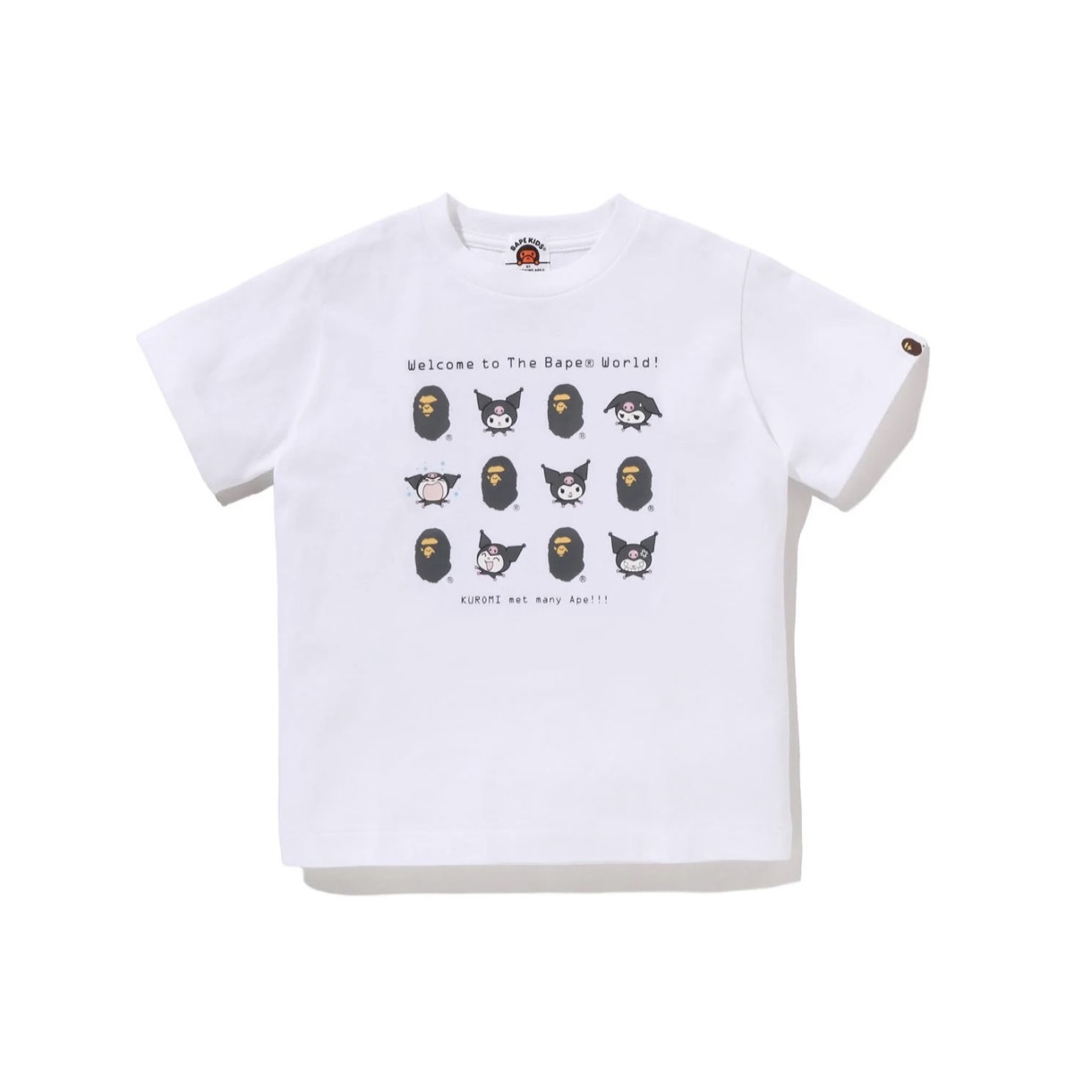 -(B021)-A BATHING APE X SANRIO BABY MILO COLLEGE MINI TEE KIDS 三麗鷗 小圖 聯名 酷洛米 童裝 黑/白色-1M23310901