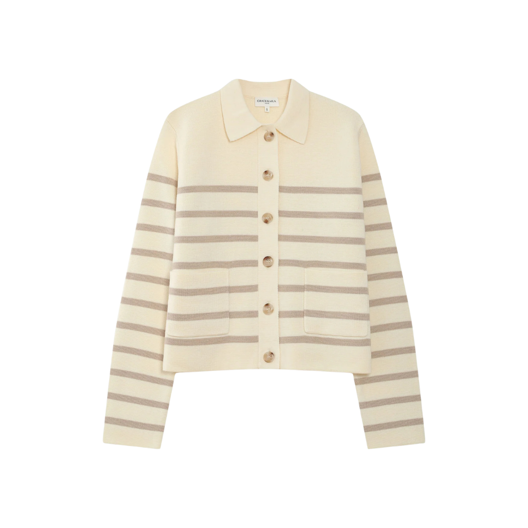 1GM0329-037 [GRACE & MILA] Buttoned Cardigan Ecru Maelys #SS2617053 (C-EU-E)