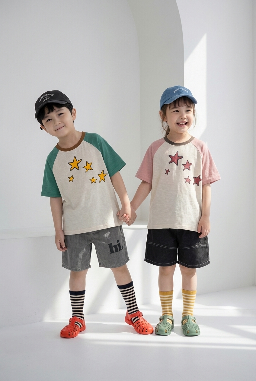 正韓夏Orangemom 兩色星星拼袖上衣