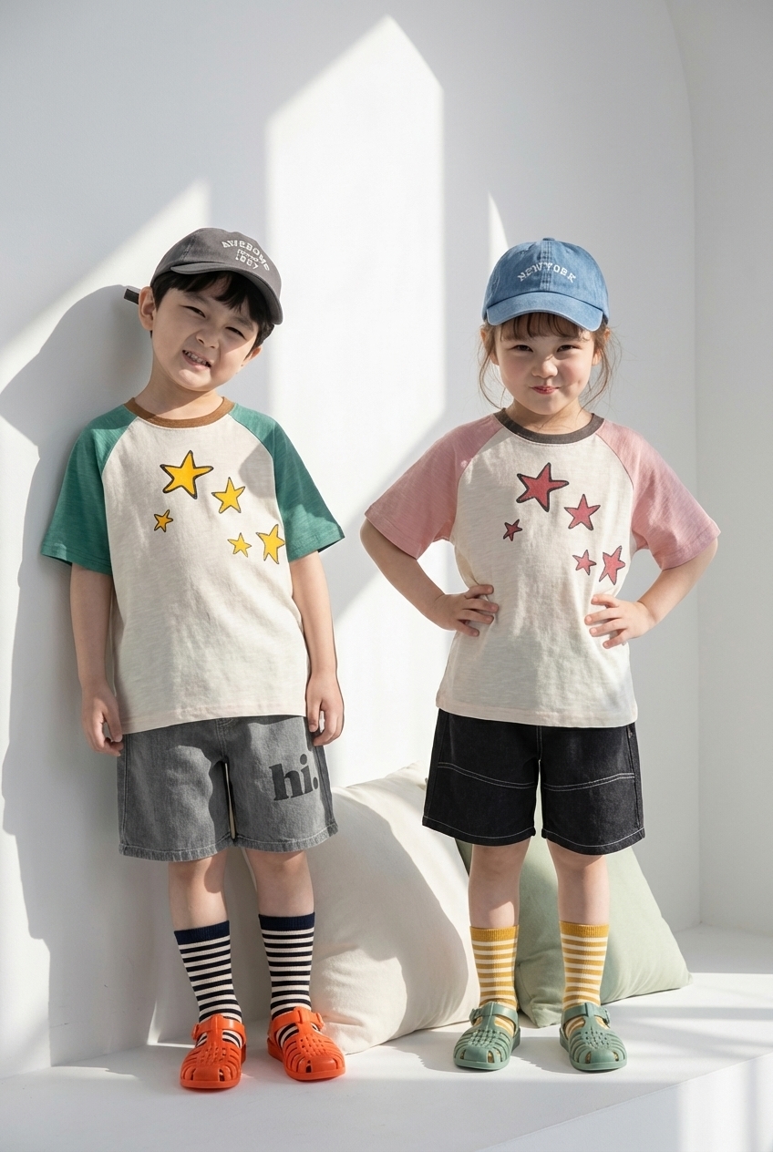 正韓夏Orangemom 兩色星星拼袖上衣