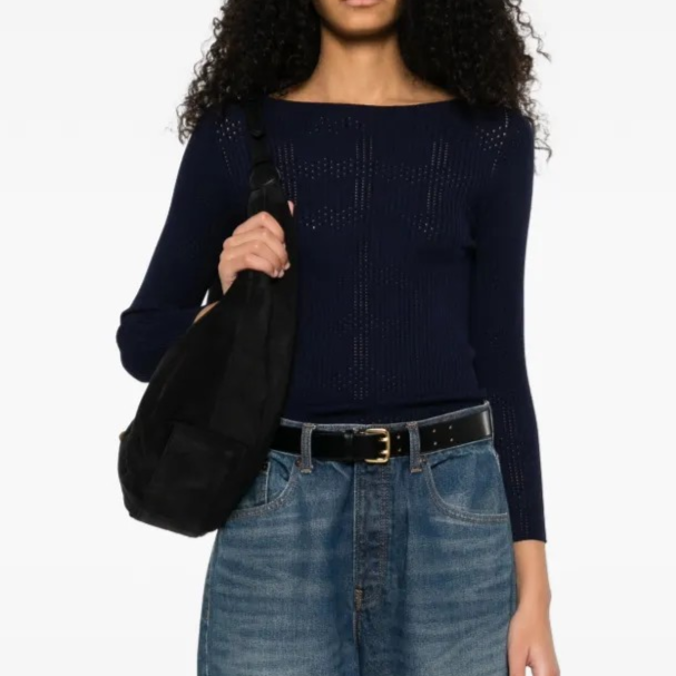 1TS0319-071 [TWINSET] Ribbed Jumper with Check Pattern Blue Night #261TP3401 (C-EU-E)