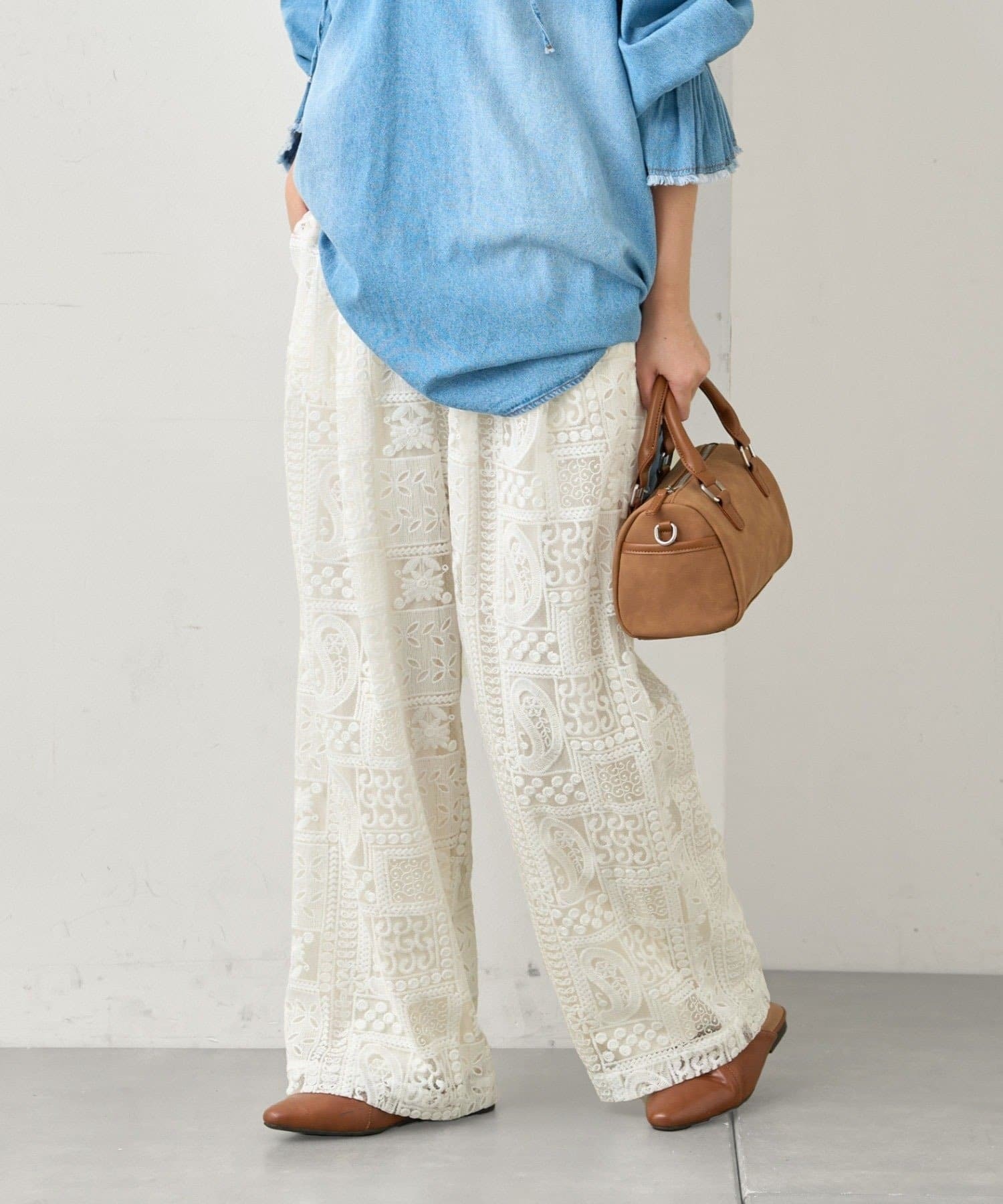 CIAOPANIC TYPY(チャオパニックティピー)  【3サイズ展開】ボタニカルワイドイージーレースパンツ白M（TYZ1061202A0003）