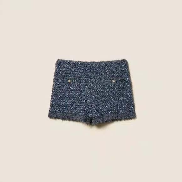 1TS0319-068 [TWINSET] Jacquard Knit Shorts with Lurex Blue Night Jacquard #261TP3346 (C-EU-E)