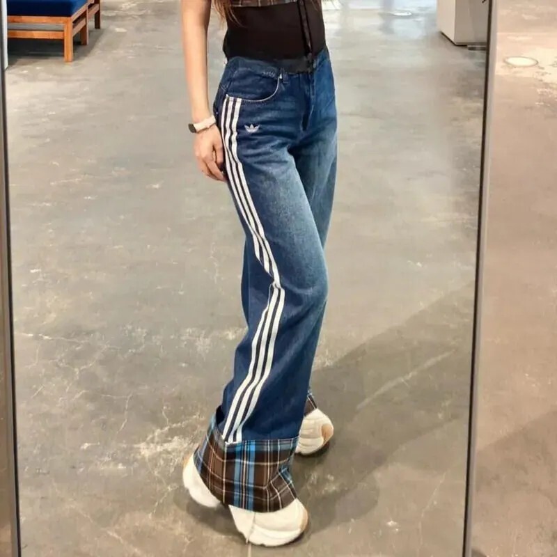 Adidas Originals Vintage WIDE LEG JEANS 格紋牛仔長褲