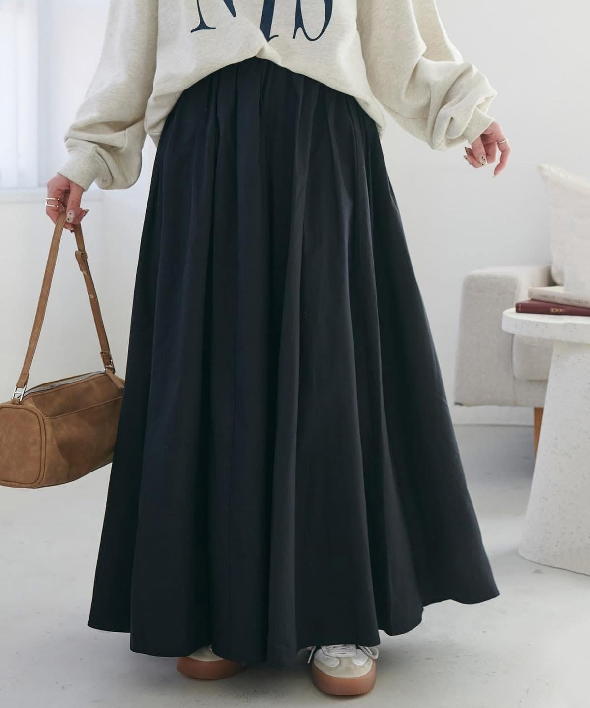 DISCOAT(ディスコート)  タックギャザーフレアスカート黑（DCZ1061101A0004）