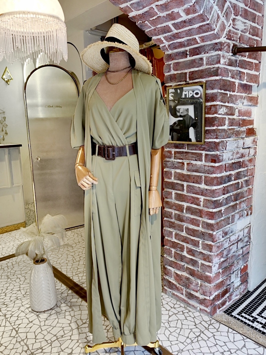 Olive淺橄欖綠色縮口連身長褲+長夾克套裝