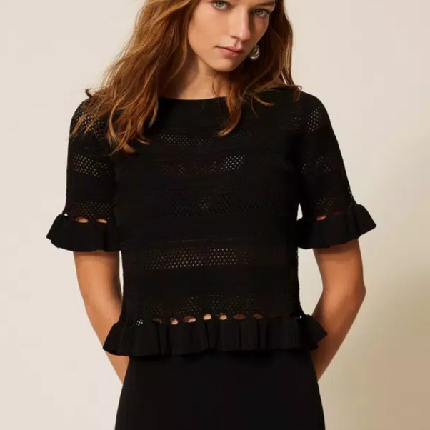 1TS0319-066 [TWINSET] Jumper with Ruffles Black #261TP3082 (C-EU-E)