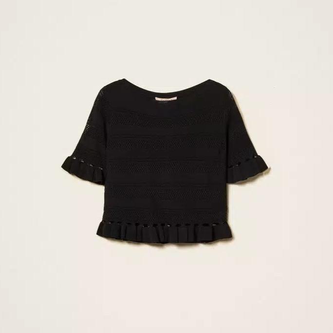 1TS0319-066 [TWINSET] Jumper with Ruffles Black #261TP3082 (C-EU-E)