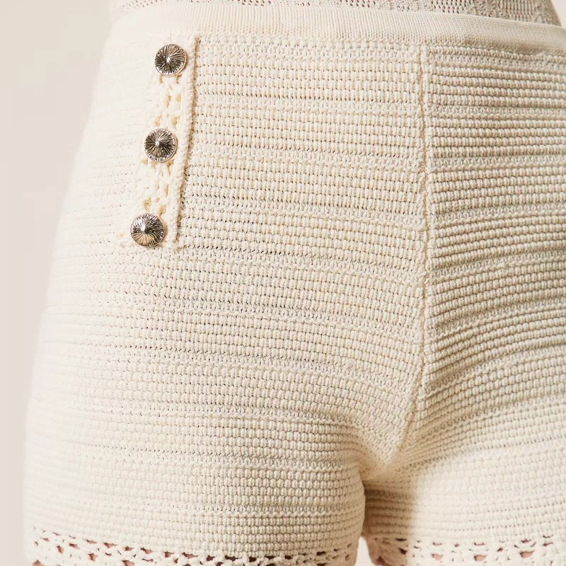 1TS0319-065 [TWINSET] Knit Shorts with Crochet Detail Beige #261TP3075 (C-EU-E)