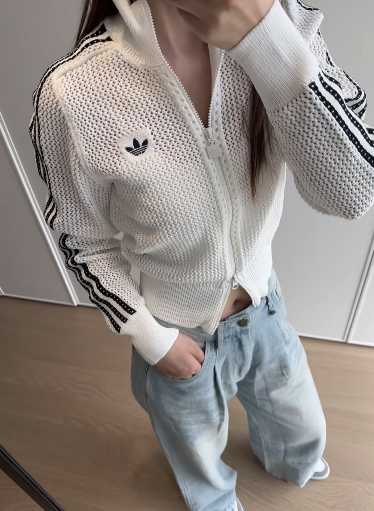 ADIDAS ORIGINAL鉤針編織外套 奶油白 摩卡棕 兩色