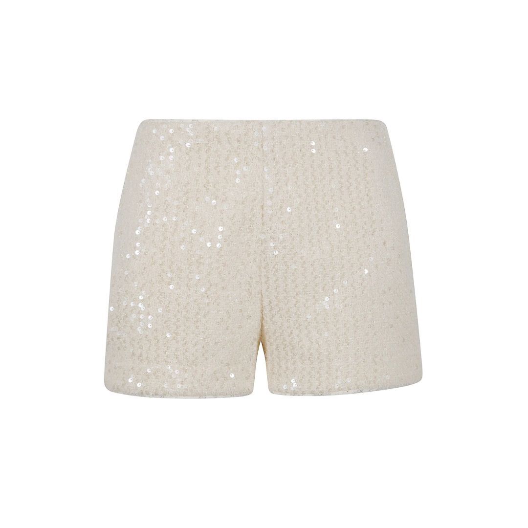 1TS0319-059 [TWINSET] Logo Plaque Sequinned Shorts White #261TP2624 (C-EU-E)