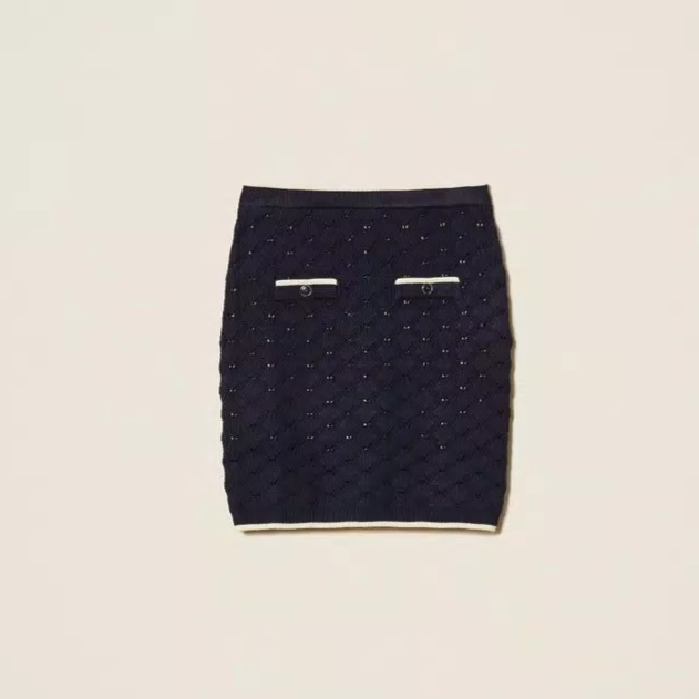 1TS0319-058 [TWINSET] Short Jacquard-Knit Skirt Blue Light #261TP3030 (C-EU-E)