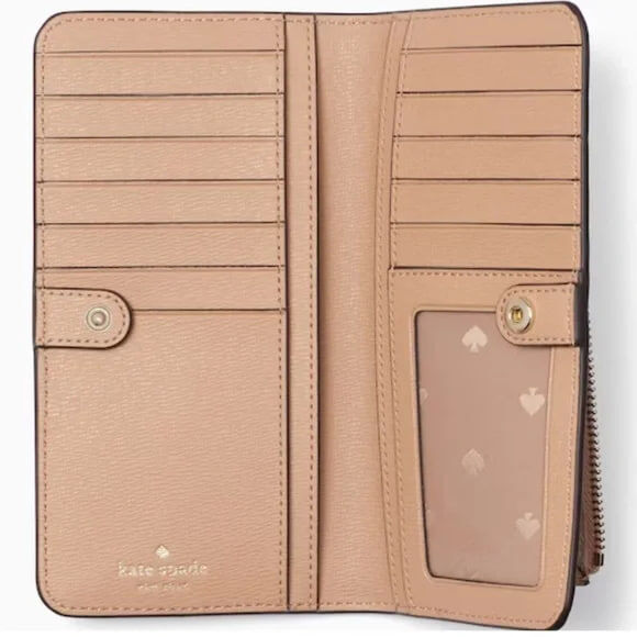 [S] KATE SPADE LIGHT FAWN KH611 BRYNN SAFFIANO PVC LG SLIM BIFOLD WALLET, 196021503429 (SKS1724)