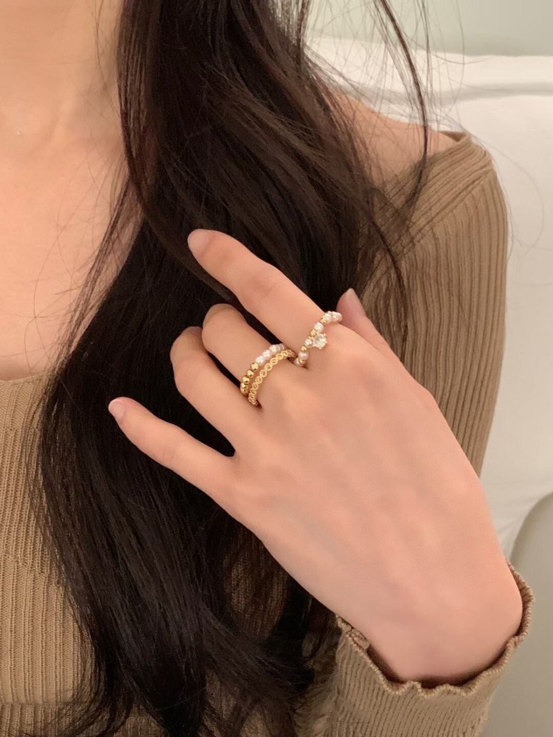 質感金配色單鑽戒指三件組SET